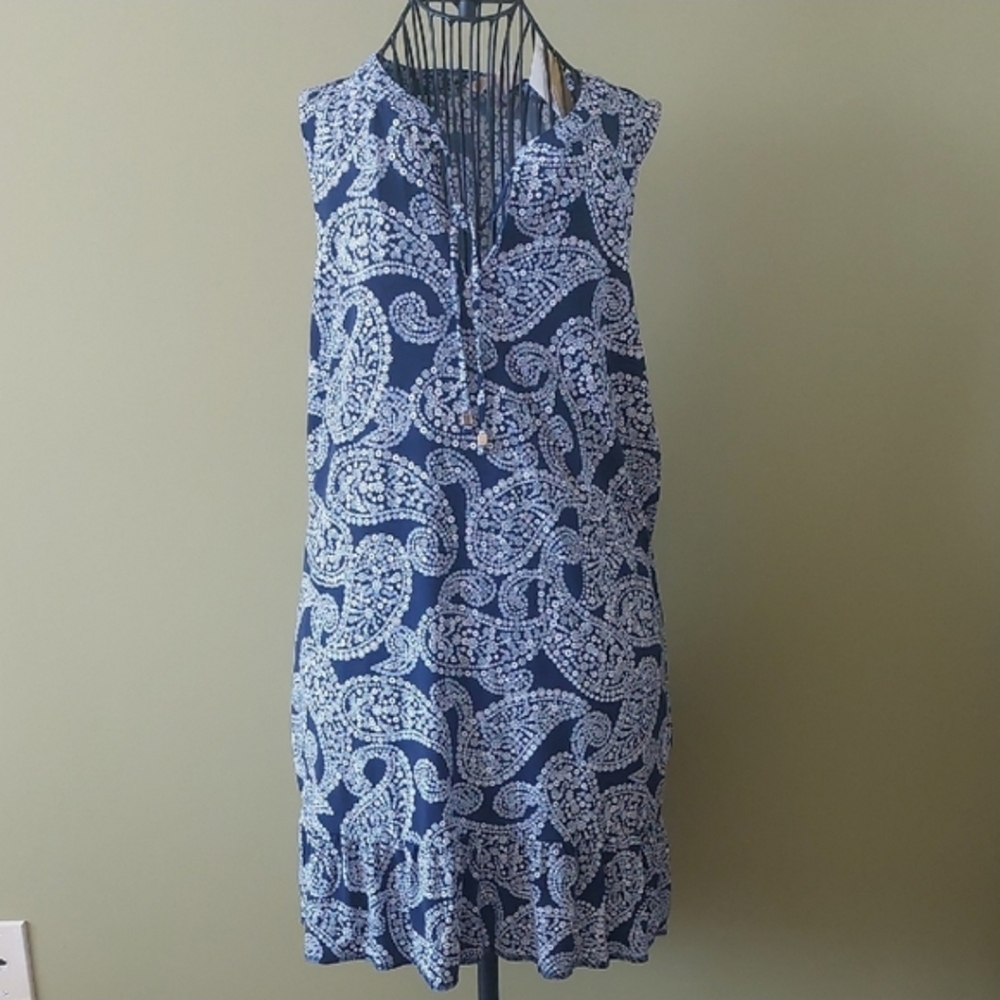 Michael Kors Blue and White Patterned Mini Dress